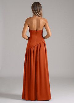 Azazie Adeline Robes de demoiselle d'honneur Robe Trapèze Convertible en Satin extensible Sans bretelle Orange Brûlée image5