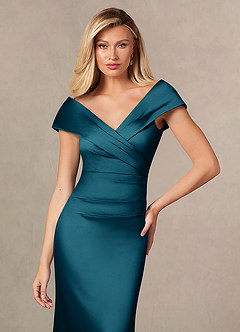 Azazie Ludlow Abiti per la Madre della Sposa Abito Sirena in Raso Elasticizzato Plissettato Blu Inchiostro image6