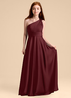 Azazie Charlize Junior Vestido de Cabernet de Satén Elástico de Corte en A con Plisado image4