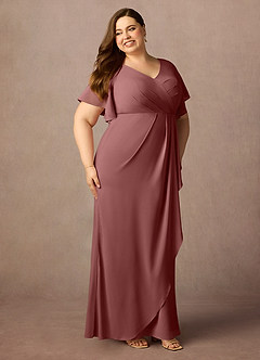 Azazie Song Mère de la mariée Robes Robe Sirène en Mousseline extensible Col V plissé Rose Du Désert image9
