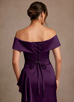 Azazie Kirsty Mother of the Bride Dresses Grape Sheath Off the Shoulder Stretch Satin Dress image6