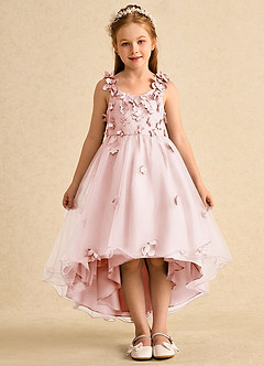 Azazie Tweety Flower Girl Dresses Blushing Pink A-Line Lace Tulle Dress image3