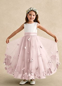 Azazie Vi Flower Girl Dresses Blushing Pink A-Line Sleeveless Tulle Dress image5