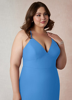 Azazie Becca Bridesmaid Dresses Blue Jay Sheath V-Neck Chiffon Dress image12