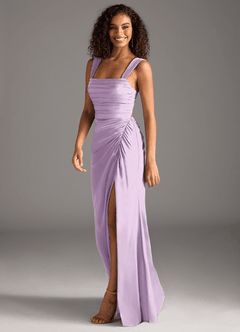 Azazie Jesaphine Bridesmaid Dresses Frosted Lilac Sheath Bow Stretch Satin Dress image6