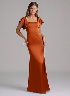 Azazie Elkie Bridesmaid Dresses Burnt Orange Mermaid Square Neckline Stretch Satin Dress image5