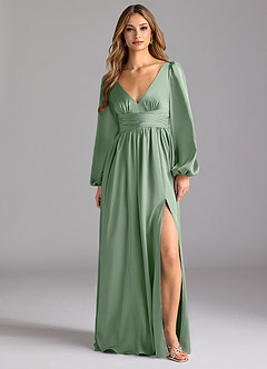 Azazie Norah Brautjungfernkleider A-Linie Stretch-Satin Kleid Matcha image1