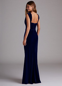 Azazie Genesis Bridesmaid Dresses Dark Navy Sheath Pleated Velvet Dress image6