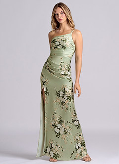 Azazie Eren Bridesmaid Dresses Floral Vines Mermaid One Shoulder Stretch Satin Dress image5