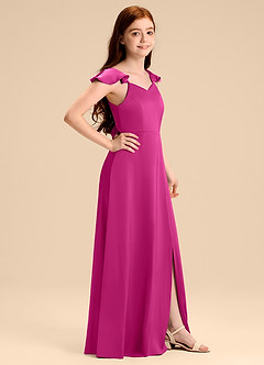 Azazie Everett Junior Jurk van Stretch Satijn met A-Lijn Boog Fuchsia image3