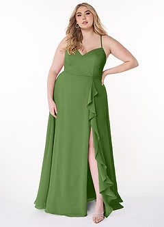 Azazie Naeem Bridesmaid Dresses Basil A-Line V-Neck Ruffle Chiffon Dress image7