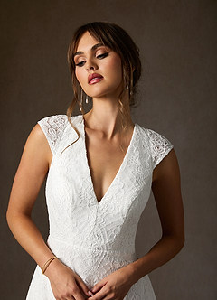 Azazie Lilly Wedding Dresses Diamond White A-Line Lace Dress image8