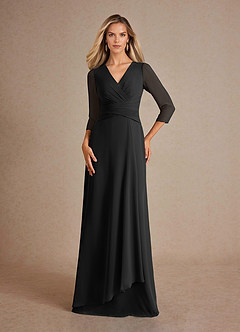 Azazie Mayfield Kleider für die Brautmutter A-Linie Plissee Chiffon Kleid Schwarz image1