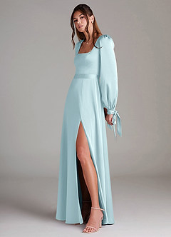 Azazie Leonia Suknie dla druhen Linia A Długi rękaw Satyna elastyczna Do ziemi Sukienka image5