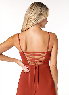 Azazie Marchella Bridesmaid Dresses Rust A-Line Corset Stretch Satin Dress image3