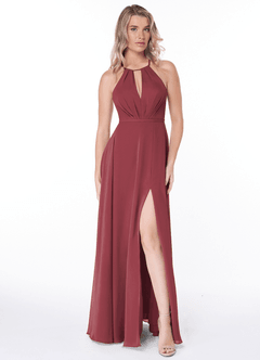 Azazie Evalleen Vestidos de damas de honor Vestido de Merlot de Gasa de Corte en A con Plisado image4