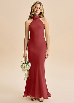 Azazie Velli Junior Meerjungfrau-Linie Hoher Kragen Chiffon Kleid Rost image1
