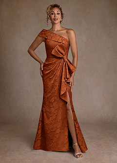 Azazie Hampton Mère de la mariée Robes Robe Sirène en Blumen-Burnout Ue épaule Orange Brûlée image1