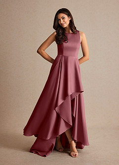 Azazie Niles Mère de la mariée Robes Robe Trapèze en Satin extensible Traînes Rose Du Désert image7
