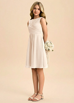 Azazie Skyla Junior Jurk van Chiffon met A-Lijn Geplooid Wit Albast image4