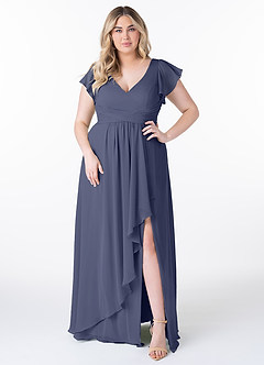 Azazie Omari Robes de demoiselle d'honneur Robe Trapèze en Mousseline de soie Bleu Orageux image7