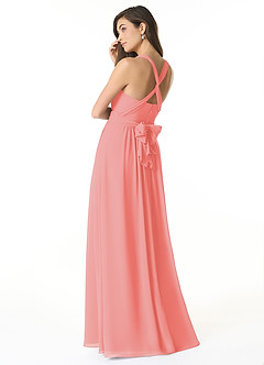 Azazie Olani Bridesmaid Dresses Coral A-Line Off the Shoulder Chiffon Convertible Dress image3
