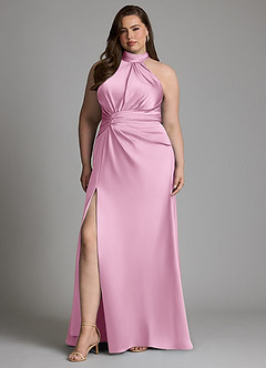 Azazie Gracelynn Bridesmaid Dresses Candy Pink Sheath Pleated Stretch Satin Dress image1