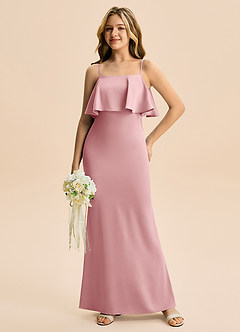 Azazie Galene Junior Abito Sirena in Raso Elasticizzato Rosa Polverosa image3