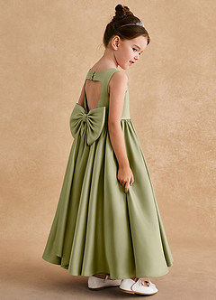 Azazie Bettie Flower Girl Dresses Moss Green A-Line Bow Matte Satin Dress image5