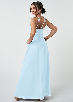 Azazie Leighton Junior Abito A-Line in Chiffon Plissettato Azzurro image5