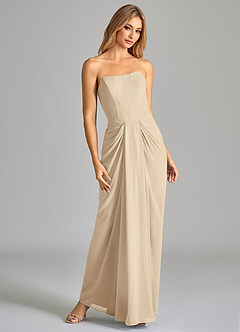 Azazie Anaïs Brautjungfernkleider Etui Schulterfrei Chiffon Kleid Champagner image4
