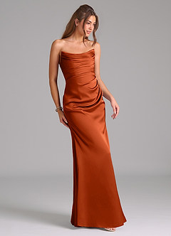 Azazie Lucille Bridesmaid Dresses Paprika Mermaid Strapless Stretch Satin Convertible Dress image5