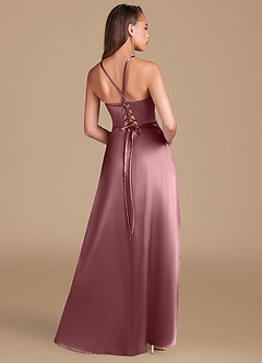 Azazie Maksim Bridesmaid Dresses Vintage Mauve A-Line Metallic Satin Dress image5