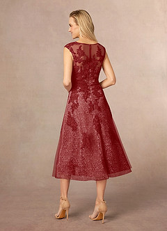 Azazie Flynn Mother of the Bride Dresses Rust A-Line Boatneck Lace Tulle Dress image3