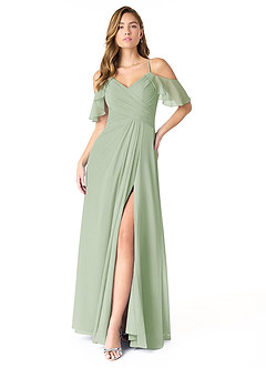 Azazie Dakota Bridesmaid Dresses Dusty Sage A-Line V-Neck Pleated Chiffon Dress image1
