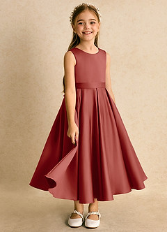 Azazie Junebuj Flower Girl Dresses Terracotta Ball-Gown Pleated Matte Satin Dress image2
