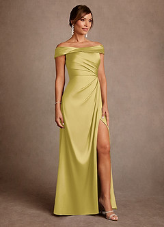 Azazie Bedford Mère de la mariée Robes Robe Fourreau en Satin extensible Plissée Canari image4