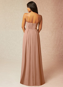 Azazie Kyedae Bridesmaid Dresses Champagne Rose A-Line V-Neck Pleated Chiffon Dress image2