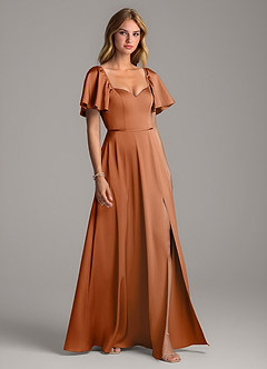 Azazie Chloe Robes de demoiselle d'honneur Robe Trapèze en Satin extensible Encolure en Forme de Cœur Cuivre image5