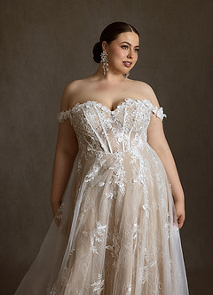 Azazie Florentina Robes à essayer chez vous Robe Trapèze en Tulle Paillettes en forme de cœur Diamant Nude image17