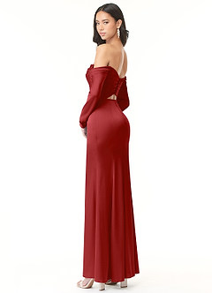 Azazie Hallie Bridesmaid Dresses Pomegranate Sheath Off-The-Shoulder Long Sleeve Stretch Satin Convertible Dress image6