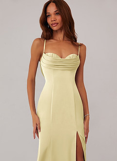 Barbie ♥ Azazie Bridesmaid Dresses Lemon Sorbet Mermaid Corset Stretch Satin Dress image5