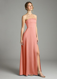 Azazie Wren Bridesmaid Dresses Coral A-Line Strapless Stretch Satin Convertible Dress image1