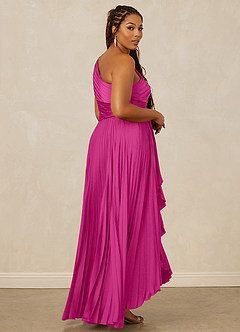 Christian Siriano Bridal for Azazie 1008 Robes de demoiselle d'honneur Robe Trapèze en Satin extensible Ue épaule Fuchsia image13