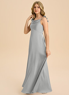 Azazie Gumdrop Junior Empire Plissee Stretch-Satin Kleid Silber image5