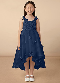 Azazie Ceres Flower Girl Dresses Dark Navy Ball-Gown Lace Tulle Dress image1