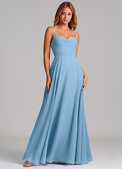 Azazie Elle Bridesmaid Dresses Steel Blue A-Line Pleated Chiffon Dress image3