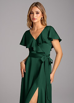 Azazie Lainey Vestidos de damas de honor Vestido de Verde Oscuro de Satén Elástico de Corte en A con Con bolsillos image6