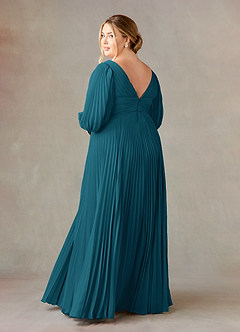 Azazie Zahara Mother of the Bride Dresses Ink Blue A-Line V-Neck Pleated Chiffon Dress image10