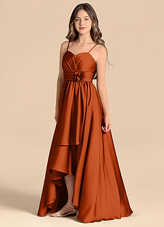 Azazie Catalina Junior Abito A-Line in Raso Elasticizzato Scollo a Cuore Arancia Bruciata image6